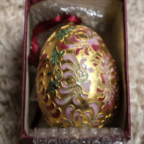 Cloisonne Enamel Flower Swirl Egg Ornament Gold Pink Green Blue Easter 3.75" - Picture 8 of 15